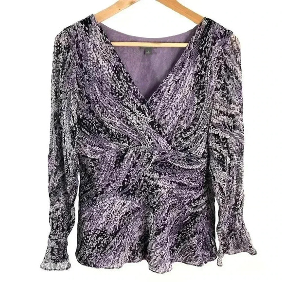 Ann Taylor Tops - y2k Vintage Silk Lavender Ann Taylor Long Sleeved Blouse V Neck Size 8